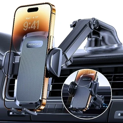 Image of Miracase Car Phone Holder【Super Suction Cup &amp; Ultra Stable Double Steel Hook】 Universal Mobile Holder for Car, 360 Rotation Mount all 4.5&quot; 7&quot; Smartphone