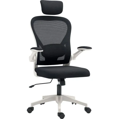 Image of HOMCOM Executive Office Chair, Ergonomic Mesh High Back Desk Chair with Flip up Armrest, Rotatable Headrest, Adjustable Lumbar Support, Swivel Computer for Home Study, Black