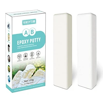 Image of VIKEYTIM Epoxy Putty, 120g Quick Leak Repair Putty Plastic, Ceramic, Acrylic, Metal, Stone, Wood, Glass Bonding and Stick (White)