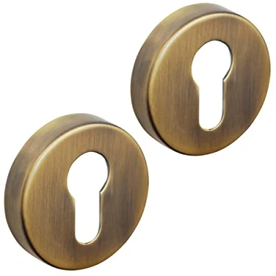 Image of Decoranddecor Pair of Euro Escutcheon Cover Key Rose (Pair Cover, Antique Brass)