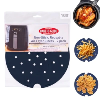 Image of Bake O Glide Air Fryer Liners, AFL002, 235mm Diameter Round, Pack of 2, Blue
