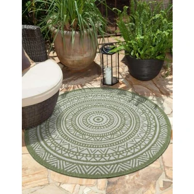 Image of the carpet Mistra Robust Outdoor Rug, Modern, Weatherproof and UV Resistant, for Balcony, Patio Conservatory, but also Suitable Kitchen, Flatwoven, Green, 120 x cm, Round