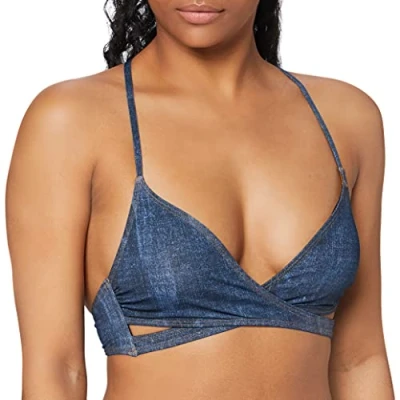 Image of O&#039;Neill Women Pw Baay Denim Print Top Bikinis Ink Blue, Size 42