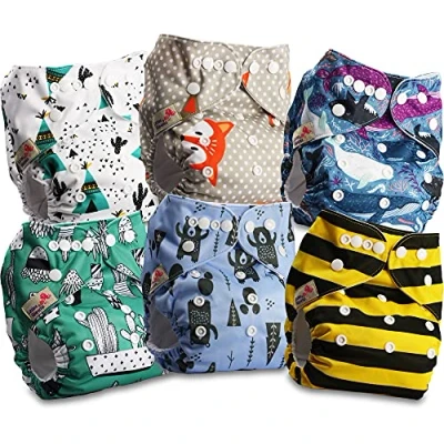 Image of Littles and Bloomz Baby Reusable Pocket Nappy Cloth Diaper, Standard Popper, 6 Nappies, FLP2 0605