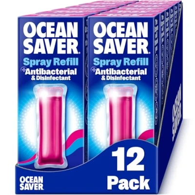 Image of OceanSaver Antibacterial &amp; Disinfectant Surface Cleaning Spray 12x 750ml Refills Powerful Just Add Water Multi Cleaner Plastic Free, Plant Based Cruelty Free Pink Grapefruit Scent