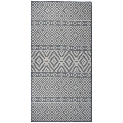 Image of vidaXL Outdoor Flatweave Rug 100x200 cm Blue Stripes