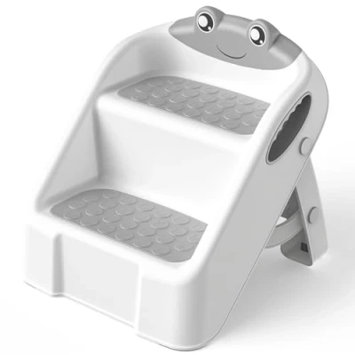 Image of Toddler Step Stool, 2 Toilet Steps for Toddlers with Safety Handles, Foldable Stool Kids Non Slip, Potty Training, Bathroom Sink, Bedroom, Kitchen Counter Grey