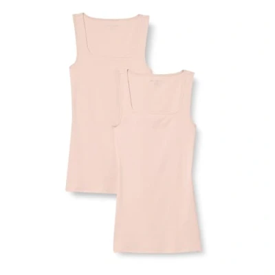 Image of Amazon Essentials Women&#039;s Slim Fit Square Neck Tank, Pack of 2, Light Beige, XS