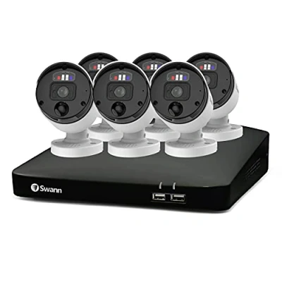 Image of Swann Professional NVR Security System with 2TB HDD, 4K UHD, 6 Camera 8 Channel, Wired Surveillance CCTV, Outdoor Indoor, PoE, Colour Night Vision, Heat Motion Sensing, Smart Video Analytics, 889906