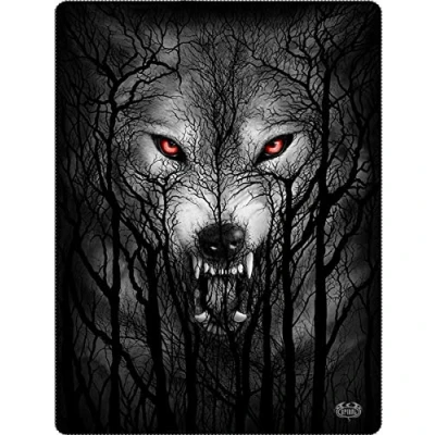 Image of Spiral Forest Wolf Fleece Blanket with Double Sided Print L