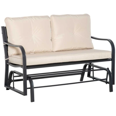 Image of Outsunny 2 Person Outdoor Loveseat Glider Bench Rocking Chair for Patio, Garden, Yard, Porch with Armrest and Cushions, Khaki