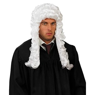 Image of Fun Shack Judge Wig, Barrister Judges Baroque Wig Costume, Georgian Long White Lawyer Costume One Size