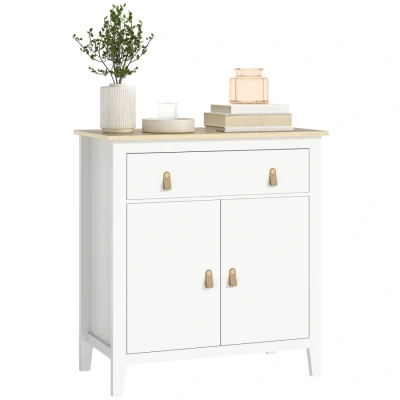 Image of HOMCOM Sideboard, Modern Storage Cabinet with Drawer, Adjustable Shelf and PU Pulls for Living Room, Dining Kitchen, White