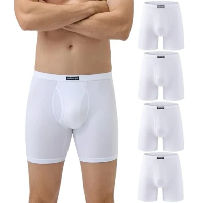 Image of wirarpa Men&#039;s Underwear Trunks Modal Boxer Shorts Open Fly Tagless Underpants for Men Regular Leg 4 Pack White Size L