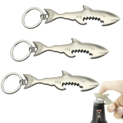 Image of UILYNIU 3 Pcs Shark Bottle Opener, Beer Openers, Pop Can Soda Metal Creative Keychain Pendant, Opener Key Ring, Decoration for Men Women (Silver)