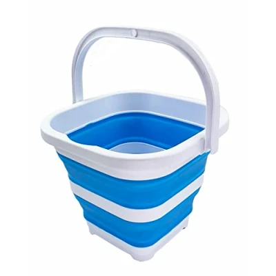 Image of SAMMART 5L Collapsible Rectangular Handy Basket/Bucket (White/Sky Blue)