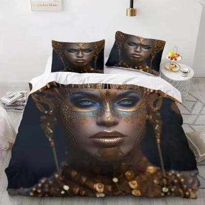 Image of GEEYOU Ancient Egypt Warmth to Sleep Comforter Cover Hidden Zipper Egyptian Queen Duvet Set with Pillowcases Bedding Soft Microfiber Quilt Various Sizes King（220x240cm）