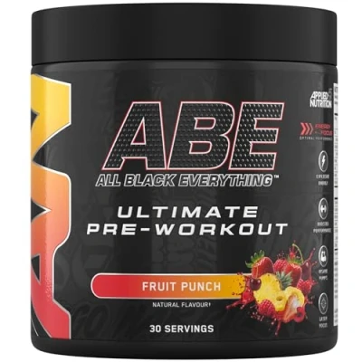 Image of Applied Nutrition ABE Pre Workout All Black Everything Powder, Energy &amp; Physical Performance with Citrulline, Creatine, Beta Alanine (375g 30 Servings) (Fruit Punch)