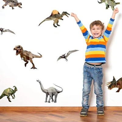 Image of Stickerscape Geometric Dinosaur Wall Stickers (Large) Decals for a Themed Bedroom Walls Easy to Apply, Cleanly Removable