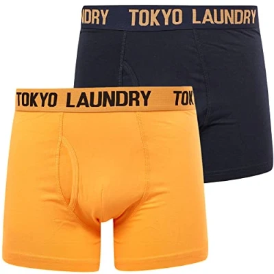 Image of Tokyo Laundry Men&#039;s Snowden (2 Pack) Boxer Shorts Set Papaya/Sky Captain Navy S