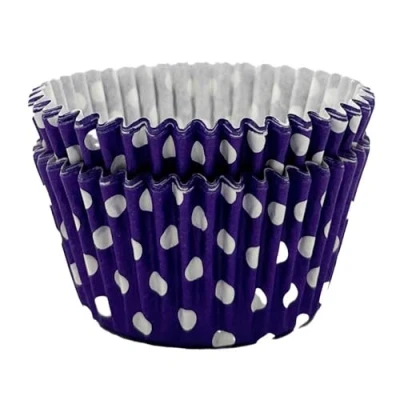 Image of Scrumptious Greaseproof 65 GSM Purple Polkadot Cupcake Cases, Set of 24