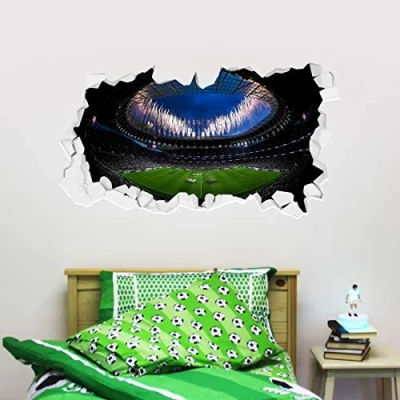 Image of Beautiful Game Tottenham Hotspur Stadium Broken Wall Mural (Inside Fireworks) Art Sticker + Spurs Crest Decals (180cm x 90cm)