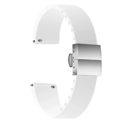 Image of ULLCHRO Silicone Watch Strap Replacement Rubber Band Waterproof 14mm, 16mm, 18mm, 20mm, 22mm, 24mm Bracelet with Stainless Steel Deployment Buckle (22mm, White)