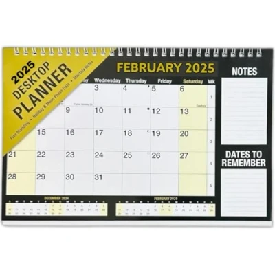 Image of 2025 Month to View Desktop Planner Calendar for Home Office and School Use Black &amp; White