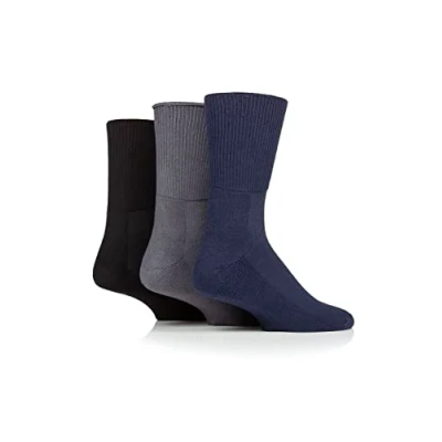 Image of IOMI 3 Pairs SockShop Extra Wide for Swollen Legs BAMBOO Diabetic Socks (as8, numeric, numeric_6, numeric_8_point_5, regular, Black/Navy/Grey)