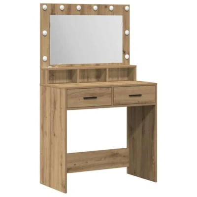 Image of vidaXL Crafty Vanity Brown Artisan Oak with Storage, Integrated Lights, Engineered Wood, Bedroom Furniture