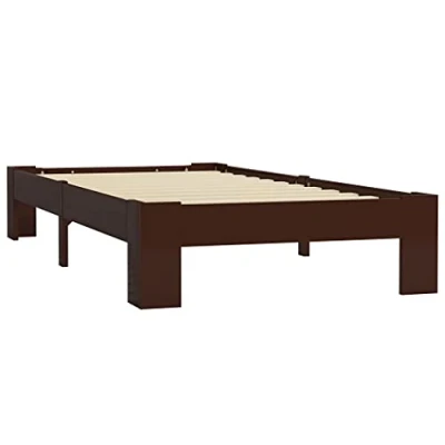 Image of vidaXL Bed Frame Dark Brown Solid Pine Wood with Modern Design Single for Bedroom