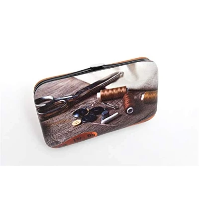 Image of Kleiber Wood Print Sewing Kit, Metal, Brown, 12 x 7 3 cm