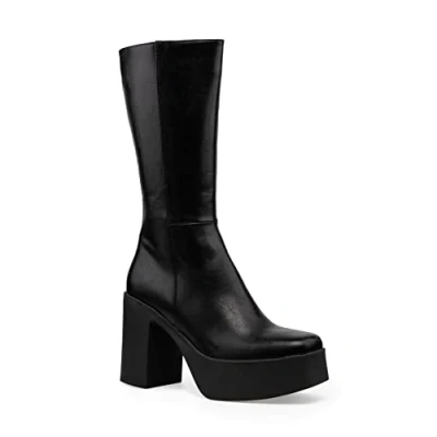 Image of LAMODA Women&#039;s Holler Back Wide Fit Mid calf boot, Black PU, 6.5 UK