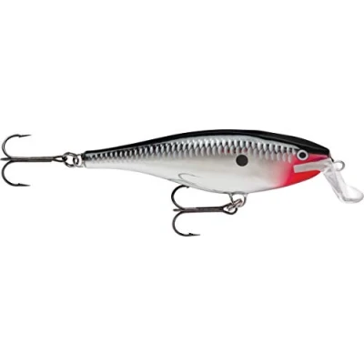 Image of Rapala Super Shad Rap Lure with Two No. 3/0 Hooks, 1.5 2.7 m Swimming Depth, 14 cm Size, Chrome