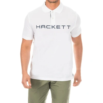 Image of Hackett London Mens short sleeved polo shirt in comfortable and breathable fabric HMX1006F White Cotton Size Small