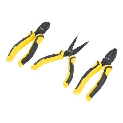 Image of STANLEY STHT0 75094 3 Piece Control Grip Plier Set, Grip/Combination/Long Nose, Black/Yellow, 29.4894 cm*3.5052 cm*17.5006 cm
