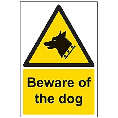 Image of V Safety 63006AU R Beware Of The Dog Sign Portrait 200mm x 300mm 1mm Rigid Plastic, Black/Yellow
