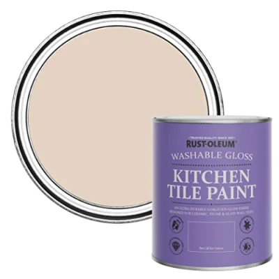 Image of Rust Oleum Pink Water Resistant Kitchen Tile Paint in Gloss Finish Homespun 750ml