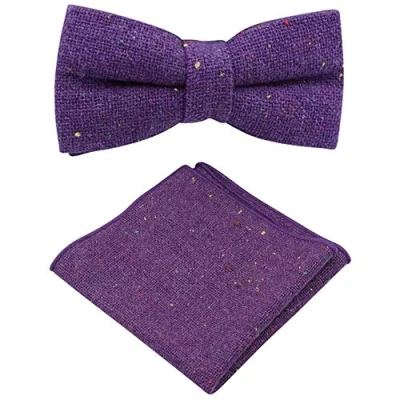 Image of Men&#039;s Luxury Wool Pre tied and Fully Adjustable Bow Tie &amp; Pocket Square Set (Purple) suitable for formalwear, office, weddings, parties, grooms groomsmen outfits