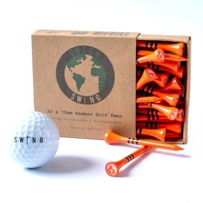 Image of Green Swing Bamboo Golf Tees 70mm Strong Sustainable Biodegradable 30pcs (Orange)