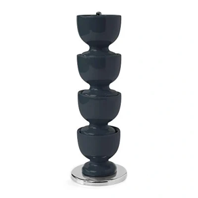 Image of Zeal G277T Melamine Stack and Store Egg Cups/Holders, Set of 4 with Chrome Storage Carry Stand Dark Grey