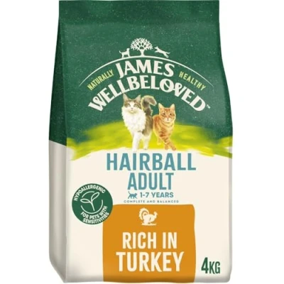 Image of James Wellbeloved Hypoallergenic Dry Cat Food for Adult Cats Hairball Turkey 4 kg
