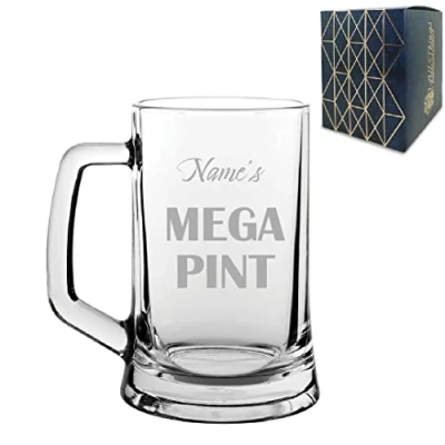Image of Personalised Engraved Mega Pint Beer Mug Glass, 23oz, Tankard Stein, Novelty Tankard, Birthday Gift, Funny Present for Him, in The UK Bold Design