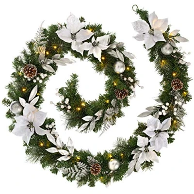 Image of WeRChristmas Pre Lit Decorated Christmas Garland with 40 Warm White LED Lights, Multi Colour, 9 feet/2.7m