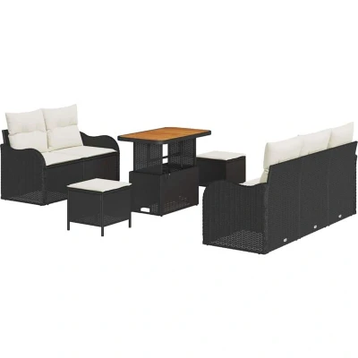 Image of vidaXL 8 Piece Garden Sofa Set with Cushions Black Poly Rattan Acacia