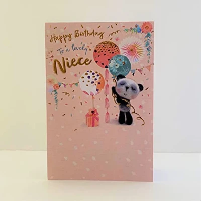 Image of Words n Wishes Lovely Niece Happy Birthday Card Panda Balloons Flowers