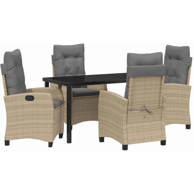 Image of vidaXL 5 Piece Garden Dining Set with Cushions Beige Poly Rattan