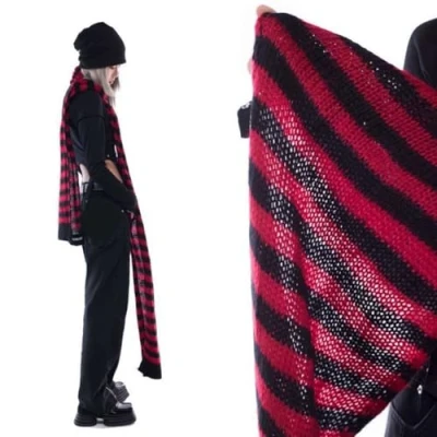 Image of MULAIDI Harajuku Stripe Neck Scarf For Women Men Soft Warmer Gothic Knit Warm Winter Autumn Fashion Neckwear Punk Knitted