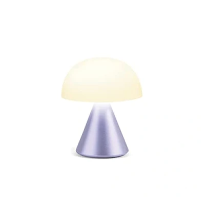 Image of Lexon Mina Small Mushroom Lamp LED Portable Bedside Light for Bedrooms, Kids &amp; Nursery Rechargeable with 12h Autonomy Memory Dimmer, Aluminum Lilac