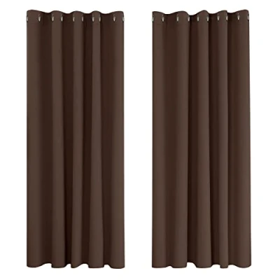 Image of Deconovo Super Soft Blackout Curtains Mocha Thermal Insulated Eyelet 66 x 72 Inch Drop Dark 2 Panels